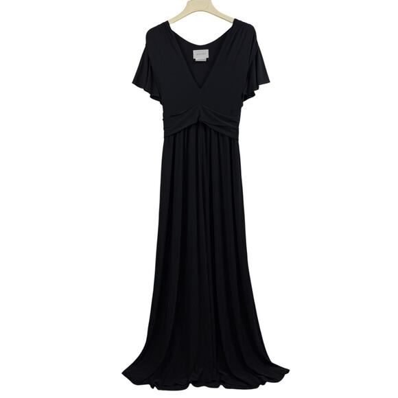 BHLDN Dresses & Skirts - Bhldn Anthropologie Size 18 Black Maxi Dress Flutter Sleeve Tie Belt Stretch
